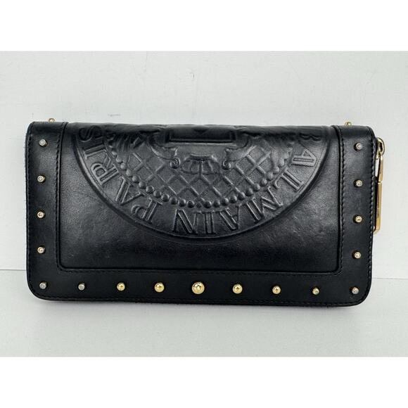 Balmain Embossed Leather Wallet in Black with Gold Hardware B-9 - Picture 2 of 16